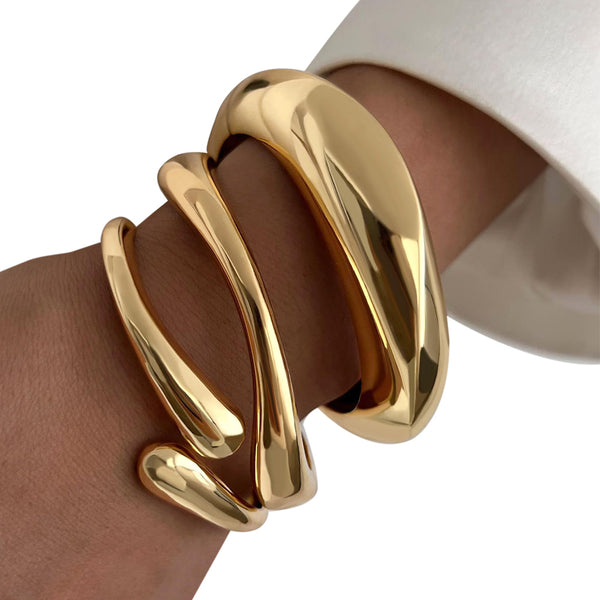 3Pcs Women’s Chunky Bangle Bracelets – Wide Stackable Wrist Cuffs Fashion Jewelry Gift Gold