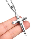 Crucifix Pendant Necklace Titanium Steel Unisex Chain - Silver