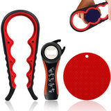 3PCS Jar and Bottle Opener Set with Non-Slip Grip Pad for Weak Hands Red