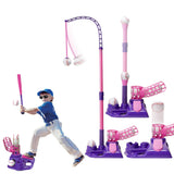 3-in-1 Tee Ball Set for Retractable Baseball Batting Tee Set Pink