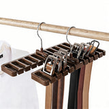 2Pcs Belt and Tie Hangers for Closet Organizer with 20 Hooks Brown