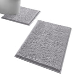 2 PCS Absorbent Bathroom Mat and U Shape Toilet Rug Set Light Grey