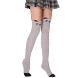 Pair of Cat Shape Warm Thigh High Over Knees Stockings Long Socks for Girls Gray