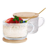 2 PCS Vintage Embossed Coffee Mugs with Lid and Spoon for Tea Milk Style 1