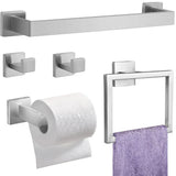 5Pcs Bathroom Towel Bar Set 40cm Stainless Steel Wall Mount Silver