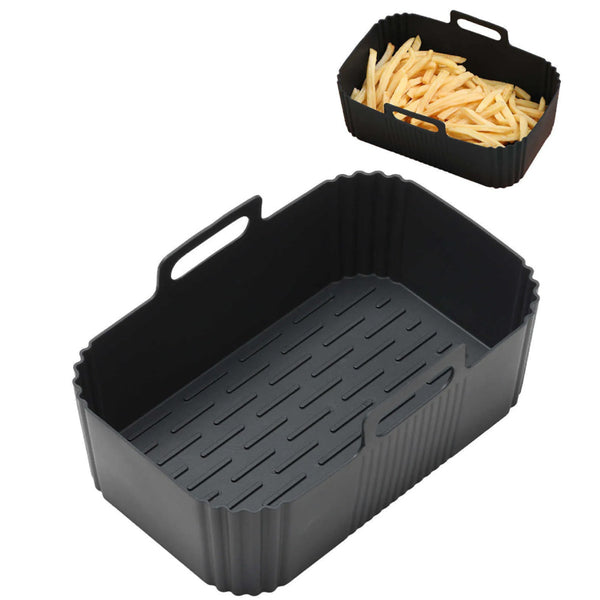 Reusable Silicone Air Fryer Liner – Non-Stick Dual Basket & Easy Clean Black