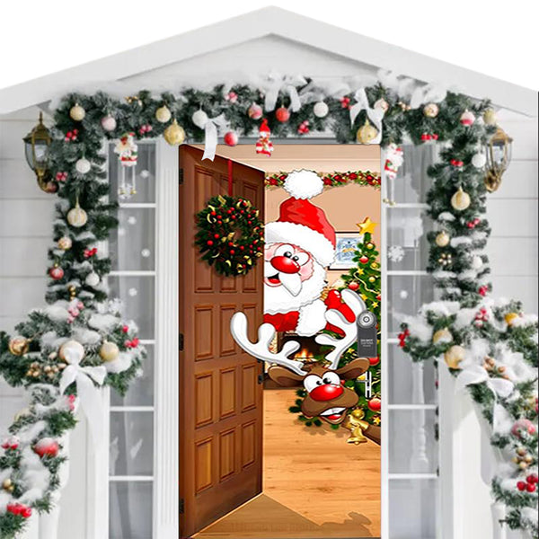 Christmas Door Cover Background Cloth Porch Backdrop Banner for Home Holiday Party Decoration Style 2
