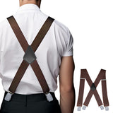 Adjustable X Back Suspenders Men's Elastic with 4 Metal Clips 120cm Brown