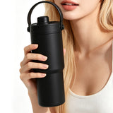 Reusable Insulated Stainless Steel Cup With Straw 735ml Large Capacity For Travel Black