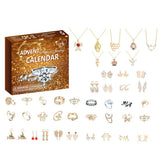 Christmas Advent Calendar Jewelry Set Earrings Rings Necklaces Keychains Brown