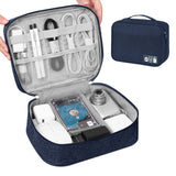 Large Travel Organizer Bag for Electronics with Adjustable Dividers Navy Blue