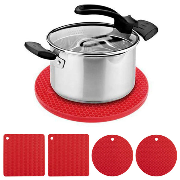 4Pcs Multipurpose Silicone Trivet Mats Heat Resistant Pot Holder Pads for Kitchen Red