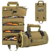 Portable Roll Up Tool Bag Hardware Repair Tool Organizer for Electrician Mechanic Khaki