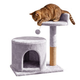 Cat Tree Tower Small with Enclosed Condo Scratching Post Hanging Toy Light Gray