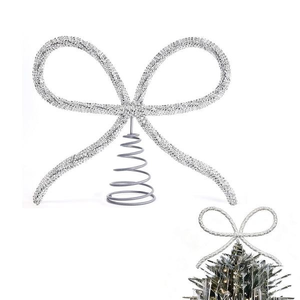 Sparkling Christmas Tree Top Bow Elegant Holiday Decoration Silver