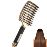 Detangle Nylon Boar Bristle Brush Head Scalp Comb Gold