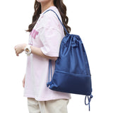 Water-resistant Drawstring Backpack Bag Portable Gym for Outdoor Travel Dark Blue