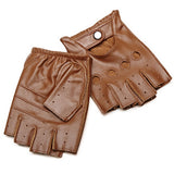 Men's Leather Fingerless Gloves for Motorcycle and Driving Brown