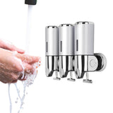 3-Chamber Shower Soap Dispenser Wall-Mounted Shampoo and Conditioner Dispenser with Visible Window Silver