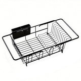 Stainless Steel Over Sink Dish Drying Rack Expandable with Utensil Holder Black