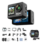 6K 30FPS Action Camera with Waterproof Case Dual Screens and EIS Stabilization