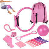 13PCS Home Pilates Essentials Kit – Includes Yoga Ball Resistance Band and Pilates Ring Pink
