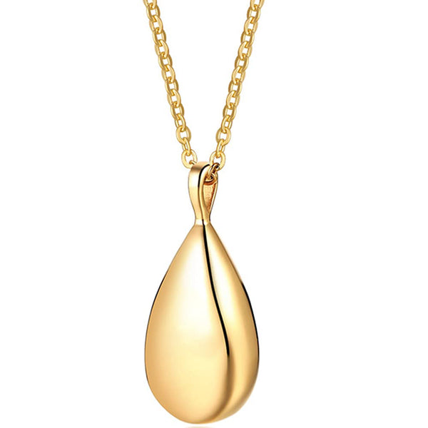 Stainless Steel Teardrop Cremation Pendant – Keepsake Memorial Necklace Gold