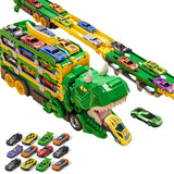 Dinosaur Transport Truck Toy Set with 12PCS Cars for Boys – Car & Truck Set Green