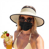Adjustable Foldable Sun Visor Hat Wide Brim Open Top for Outdoor Beige