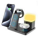 6-in-1 Wireless Charging Station for Multiple Devices with Alarm Clock and Night Light for Apple Devices
