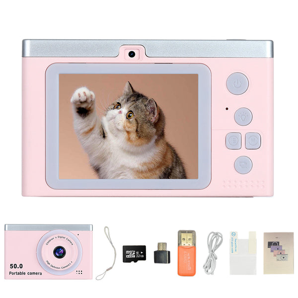 8X Zoom Digital Camera Point And Shoot Camera with 32GB Memory Card for Students Pink