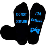Funny Men Socks with Do Not Disturb I Am Gaming Text Blue