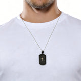 Stainless Steel Military Tag Necklace Bible Cross Pendant Black