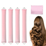 4PCS Heatless Hair Curlers Set for Overnight Styling No-Damage Hair Tools Pink
