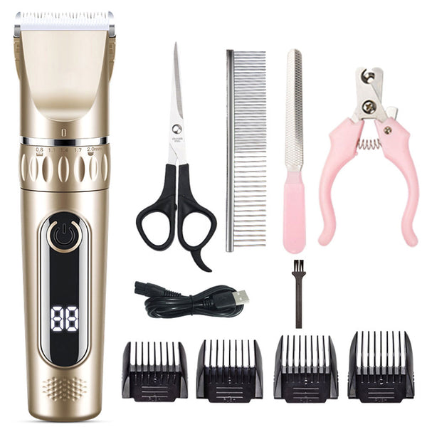 Electric Dog Cat Grooming Kit Cordless Pet Hair Shaver Scissors Clippers Trimmer Gold