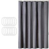 Extra Long Shower Curtain Waterproof Fabric With Hooks for Bathtub Bathroom Dark Gray