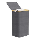 100L Laundry Basket with Lid Removable Bag & Bamboo Handles Gray