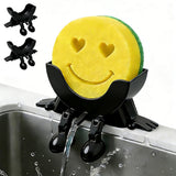 2PCS Creative Smiley Face Sponge Holder for Kitchen Sink Black