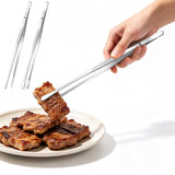 2PCS Kitchen Cooking Tongs Tweezers Stainless Steel Kitchen Round and Straight Head for Grilling Cooking Silver