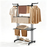 4 Tier Folding Drying Rack with Wheels Clothes Air Drying Rack Black