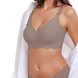 Women Bras No Underwire Scalloped Push Up Soft Tshirt Bra Gray