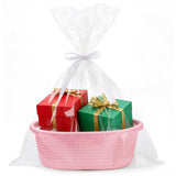 Gift Basket With Bag And Ribbons Woven Storage Basket With Handle - Pink