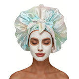 Double Layer Satin Sleep Bonnet Cap for Curly and Braided Hair Light Green