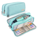 Soft Polyester Pencil Pouch with Multiple Pockets for Student Teen Sky Blue