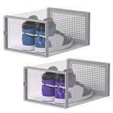 2 Pcs Shoe Storage Boxes Organizers Clear Plastic Stackable for Entryway Closet Gray