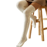 Women's Cable Knit Thigh High Socks Over Knee Stockings Winter Long Boot Warmers White