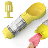 4 in1 Pet Feeder Dog Cat Puppy Water Bottle Cup Travel Pooper Scooper Outdoor Yellow