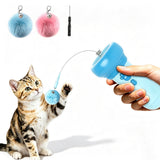 Retractable Cat Teaser Launcher Automatic with 2 Plush Balls for Cats Dogs Blue