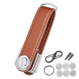 Leather Smart Key Holder Folding Key Organizer Clip Keychain Brown