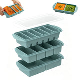 3PCS Silicone Freezer Trays with Lid For Meal Prep&Freezing Soup Stews Gray Blue